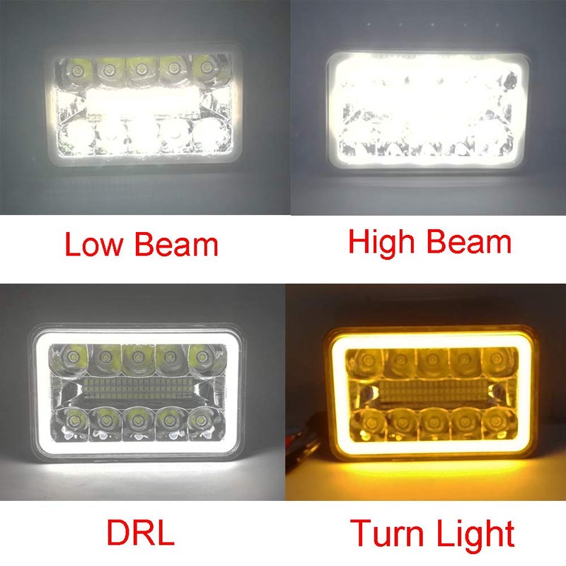 AMUNIESUN 4 PCS DOT Approved 4x6 Inch Halo Headlights Replacement H4651 H4652 H4656 H4666 H6545 Compatible With Peterbilt Kenworth Freightinger Ford Probe - Image 2